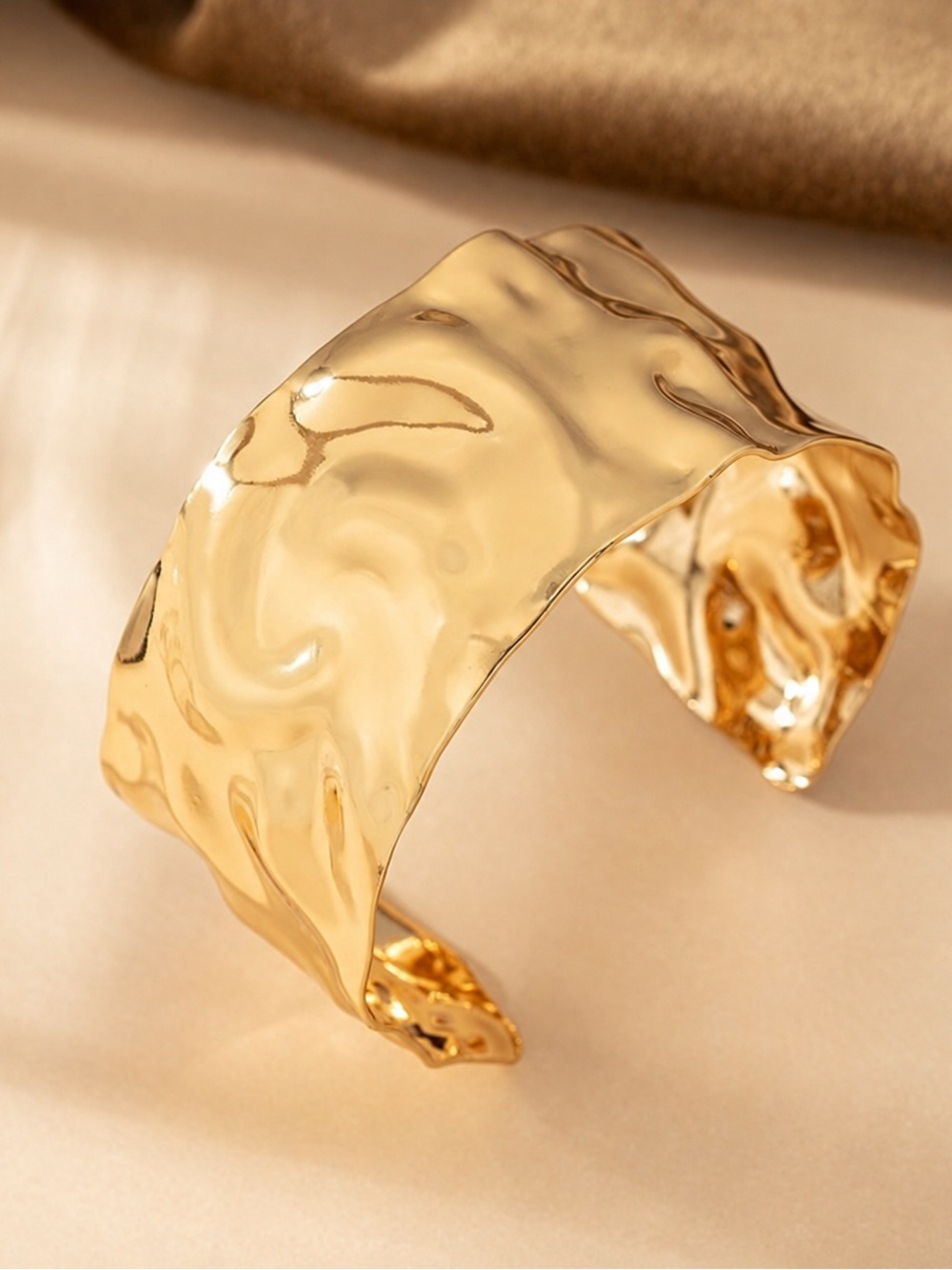 Trendy Gold Tone Wave Textured Cuff Bracelet - Women's Jewelry Bangle